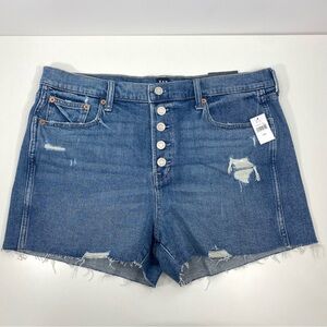 Gap Button Fly High Rise Medium Wash Denim Cutoffs Jean Shorts Stretch 14 32